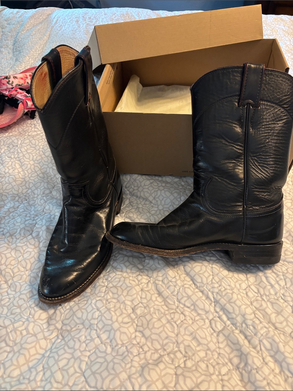 Justin Boots Black Leather Heeled Western Boots